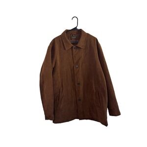 Claiborne Microsuede Twill Jacket Mens XL Tall Brown Corduroy Lined Button Front